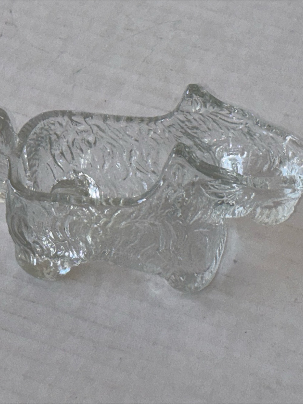 Set of four Scottish Clear Glass Dog Figurine Candy Dish - Textured Glass